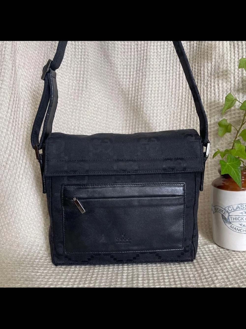 Gucci Black Fabric and Leather Messenger Shoulder Bag